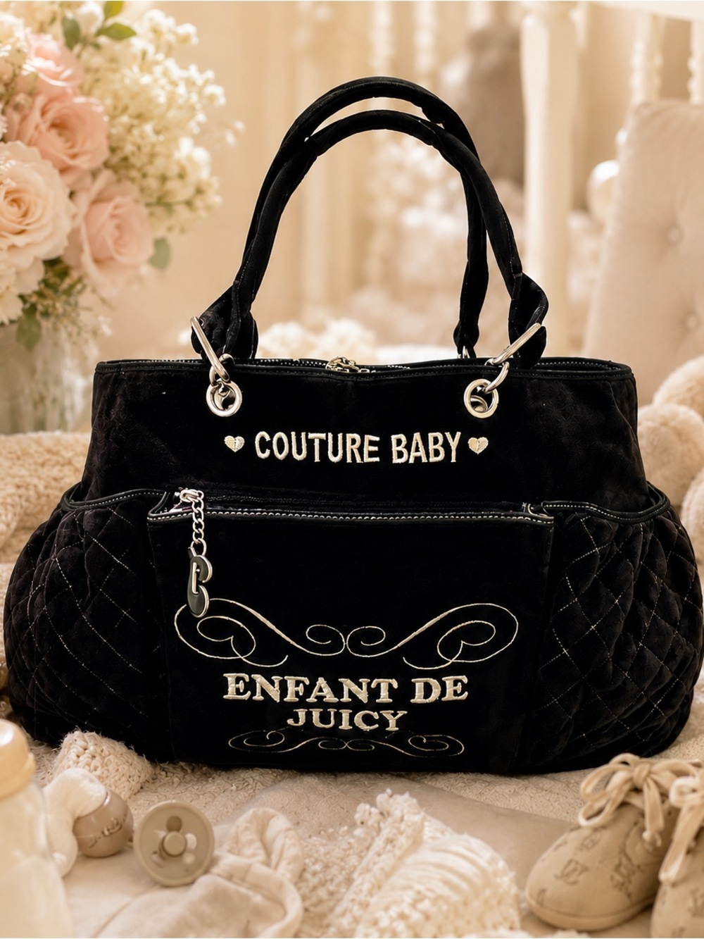 Juicy Couture Diaper Bag Quilted Couture Baby' Enfant De Juicy Baby Bag Black